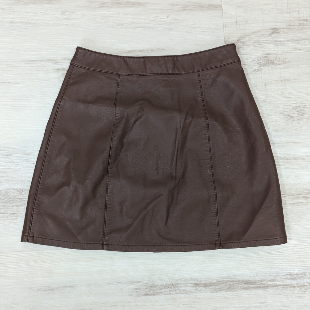 Brown Pleather Skirt - Size Small